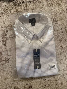 Jos. A. Bank White Dress Shirt with Blue Windowpane Check